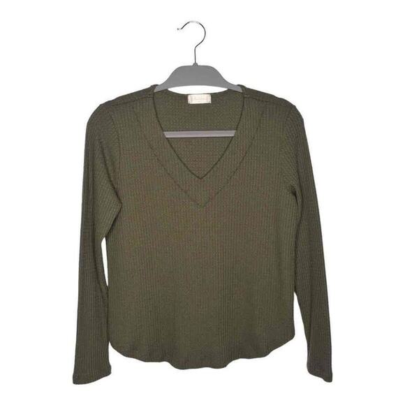 Altar'd State Womens Green Long Sleeve V-Neck Waffle Knit Ribbed‎ Sweater Size M - Picture 2 of 7
